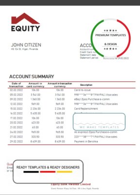 Rwanda Equity bank proof of address statement template in Word and PDF format