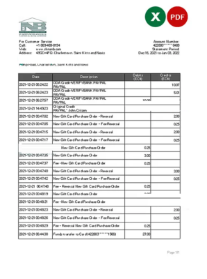 Saint Kitts and Nevis SKNA bank statement, Excel and PDF template