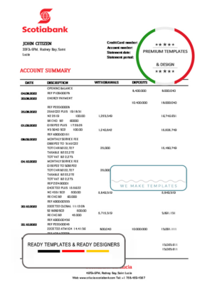 Saint Lucia Scotiabank bank proof of address statement template in Word and PDF format