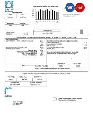 Saudi Arabia AlKawther utility bill, Word and PDF template