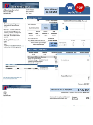 Saudi Arabia Saudi Petro Gas utility bill, Word and PDF template