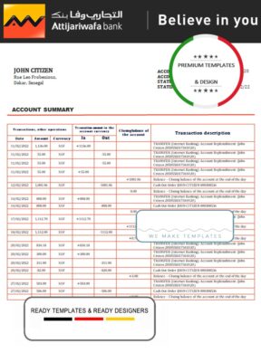 Senegal Attijariwafa bank statement template in Word and PDF format