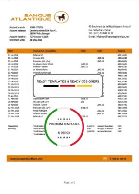 Senegal Banque Atlantique bank statement easy to fill template in Word and PDF format