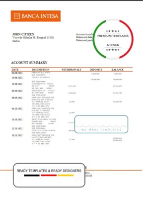 Serbia Banca Intesa bank statement template in Word and PDF format