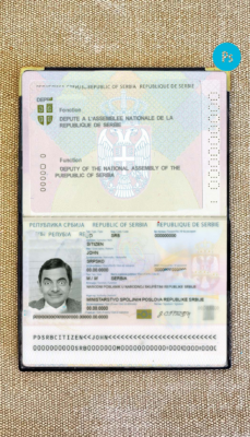 Serbia diplomatic passport editable PSD files, scan and photo look templates, 2 in 1