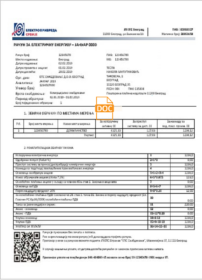 Serbia Електропривреда Србиjе electricity utility bill template in Word and PDF format