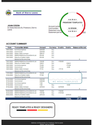 Sierra Leone Bank of Sierra Leone bank statement template in Word and PDF format