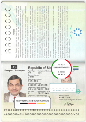 Sierra Leone passport template in PSD format, fully editable