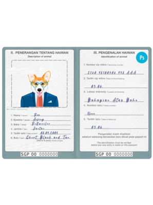 Singapore dog (animal, pet) passport PSD template, fully editable