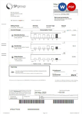 SINGAPORE SP GROUP utility bill Word and PDF template