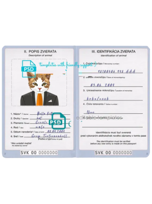 Slovakia cat (animal, pet) passport PSD template, fully editable