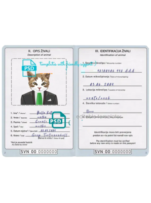 Slovenia cat (animal, pet) passport PSD template, fully editable