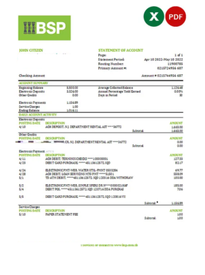 Solomon Islands ADB bank statement, Excel and PDF template