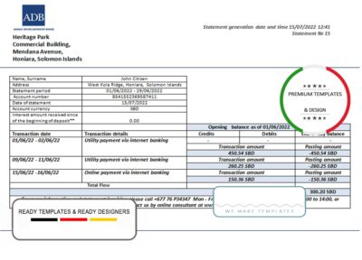 Solomon Islands ADB bank statement template in Word and PDF format