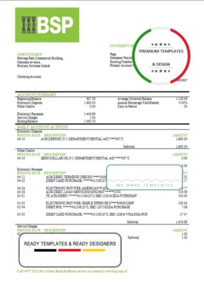 Solomon Islands BSP bank statement template in Word and PDF format