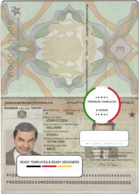 Somalia (Soomaaliya) passport template in PSD format, fully editable