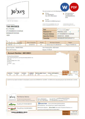 South Africa Joburg utility bill Word and PDF template