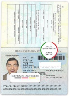 South Africa passport template in PSD format