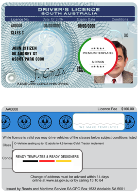 South Australia driving license template in PSD format, fully editable, with all fonts