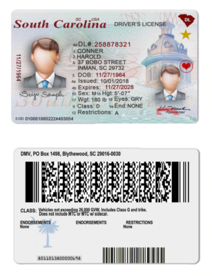 South Carolina Driver License Psd Template V1