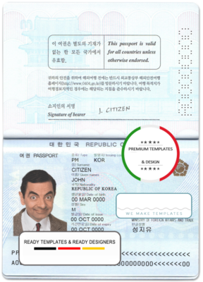 South Korea passport template in PSD format, fully editable