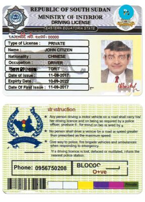 South Sudan driving license PSD template, with fonts