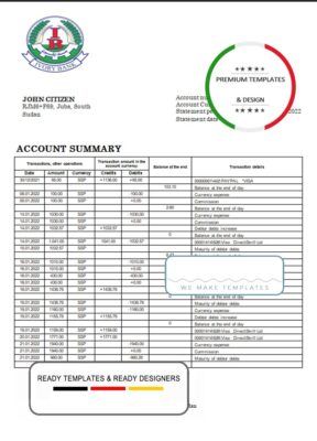 South Sudan Ivory Bank statement template in Word and PDF format