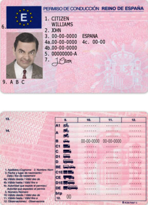 Spain driving license template in PSD format