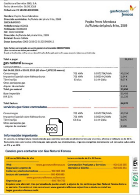 Spain gasNatural fenosa utility bill template in Word and PDF format