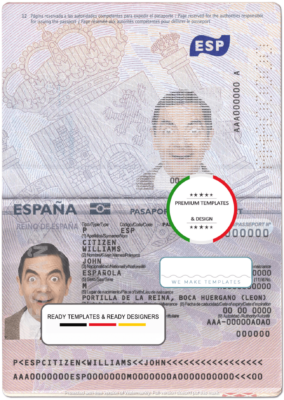 Spain passport template in PSD format, fully editable (2015 – present)