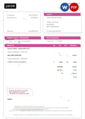 SPAIN YACOM utility bill Word and PDF template