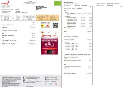 Sri Lanka Dialog utility bill template in Word and PDF format (2 pages)