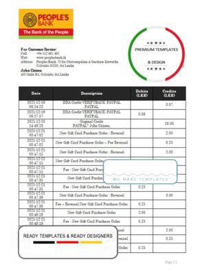 Sri Lanka People’s Bank bank statement template in Word and PDF format, version 2