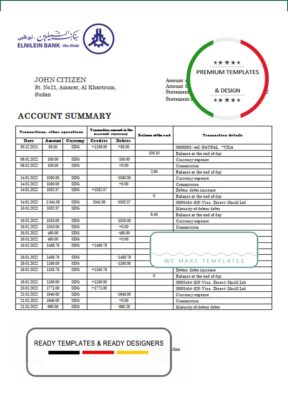 Sudan Al Neelen Bank bank statement template in Word and PDF format, version 2