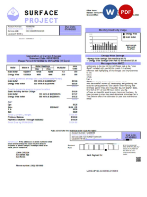 # surface project universal multipurpose utility bill, Word and PDF template