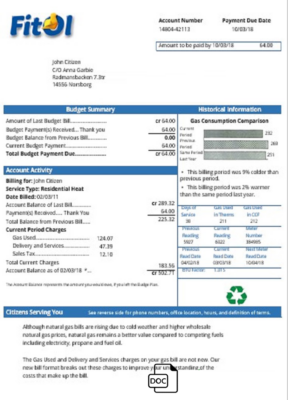 Sweden Fitol gas utility bill template in Word and PDF format