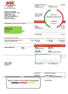 Sweden Mjölby Kraftnat AB utility bill template in .doc and .pdf format