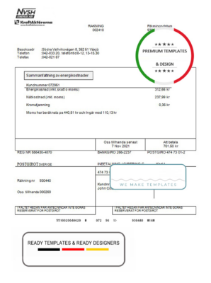 Sweden NVSH Energi utility bill template in Word and PDF format