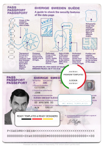 Sweden passport template in PSD format, fully editable, with all fonts