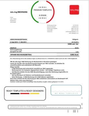 Sweden Tele Ring utility bill template in Word and PDF format