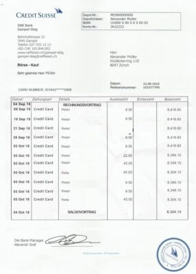 Swiss Bank Statement psd Template