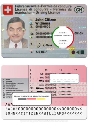 Switzerland driving license template in PSD format, fully editable