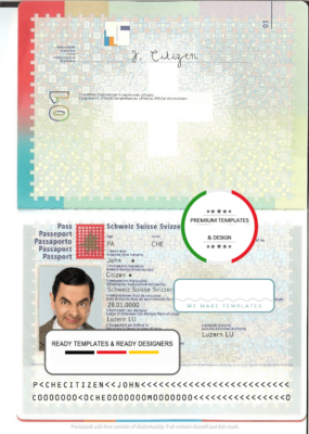 Switzerland passport template in PSD format, fully editable, with all fonts