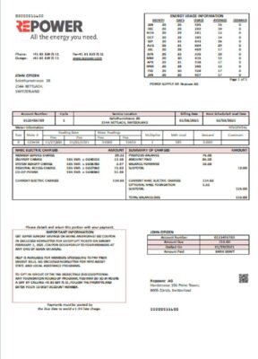 Switzerland Repower AG utility bill template, fully editable in Word and PDF format