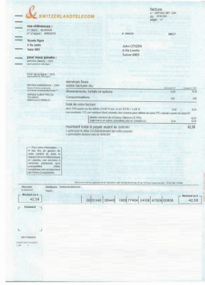 Switzerland Telecom utility bill template, fully editable in PSD format