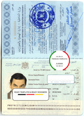 Syria passport template in PSD format, fully editable