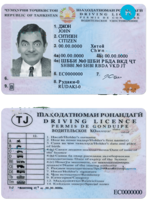 Tajikistan driving license PSD template, fully editable, version 2