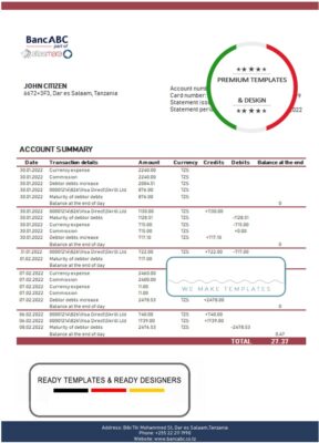 Tanzania BancABC Bank statement template, Word and PDF format (.doc and .pdf)