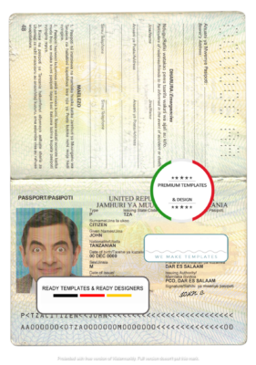 Tanzania passport template in PSD format, fully editable