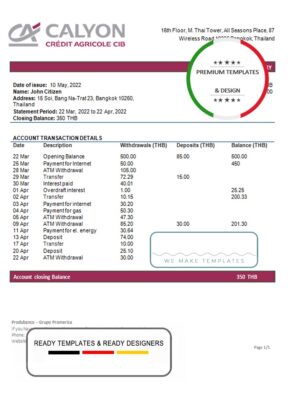 Thailand Caylon Bank statement template in Word and PDF format